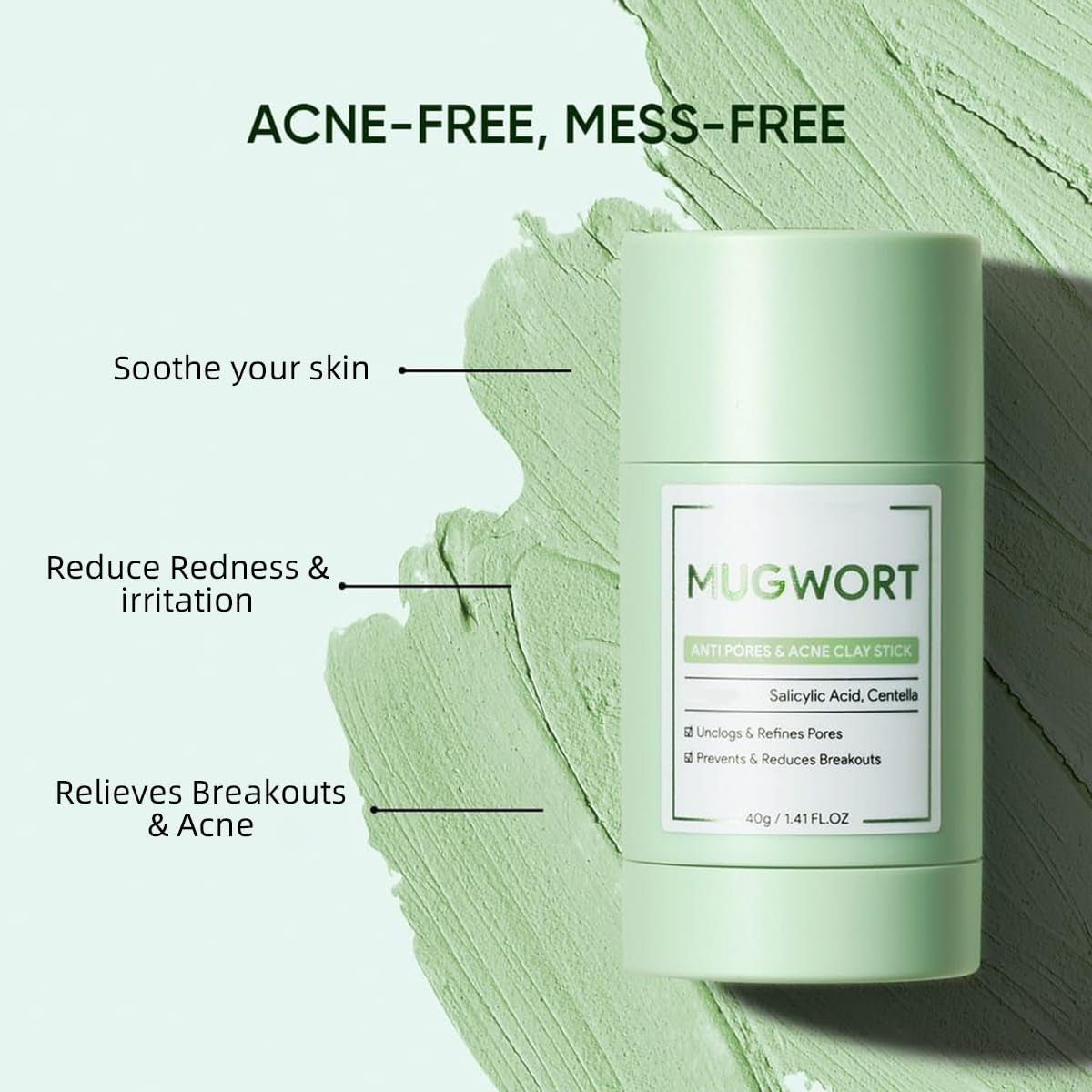 2 Pcs Face Mask Stick for Face，Volcanic and Wormwood Mud Mask Stick，Deep Cleanses, Gently Removes Blackheads, Repairs Skin，1.41 FL OZ Each