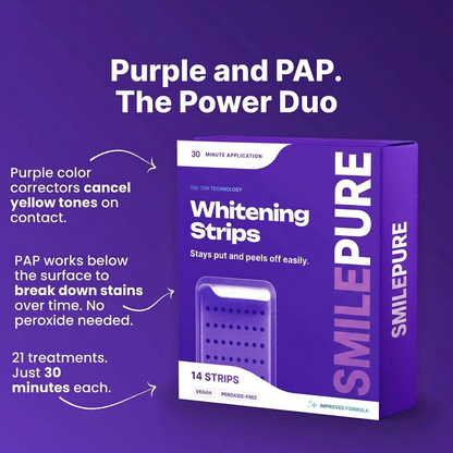 smilepure Purple Teeth Whitening Strips - 7/21 Sessions of Gentle, Peroxide-Free Whitening for Non-Sensitive Teeth
