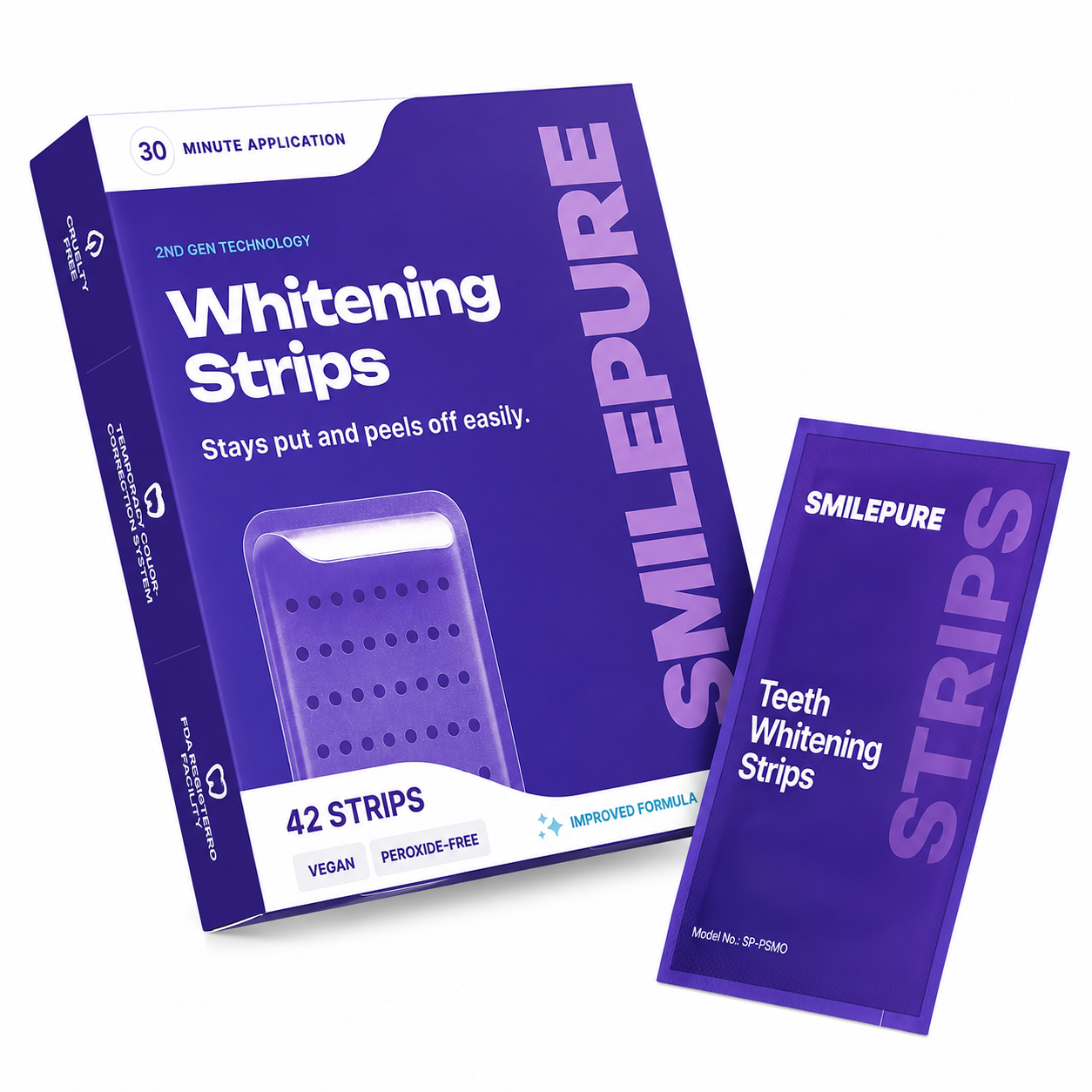 smilepure Purple Teeth Whitening Strips - 7/21 Sessions of Gentle, Peroxide-Free Whitening for Non-Sensitive Teeth
