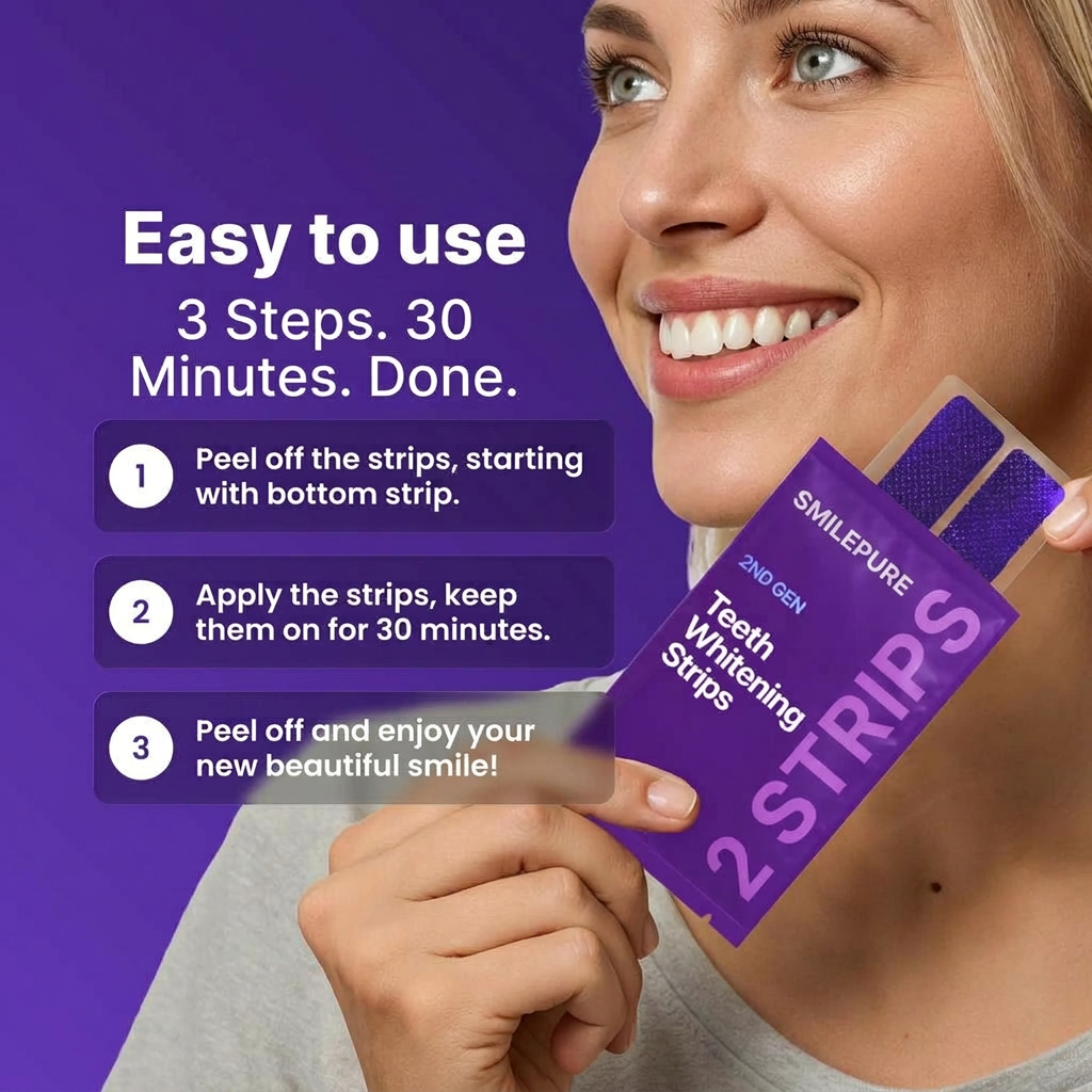 smilepure Purple Teeth Whitening Strips - 7/21 Sessions of Gentle, Peroxide-Free Whitening for Non-Sensitive Teeth