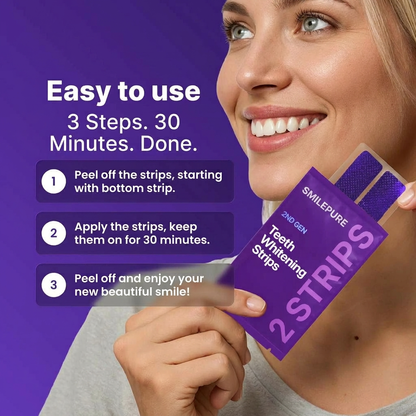 smilepure Purple Teeth Whitening Strips - 7/21 Sessions of Gentle, Peroxide-Free Whitening for Non-Sensitive Teeth