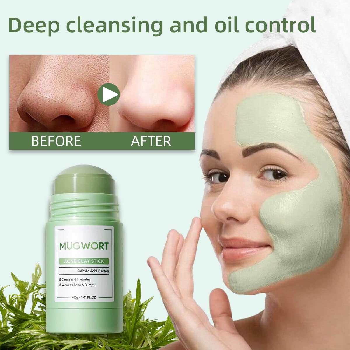 2 Pcs Face Mask Stick for Face，Volcanic and Wormwood Mud Mask Stick，Deep Cleanses, Gently Removes Blackheads, Repairs Skin，1.41 FL OZ Each